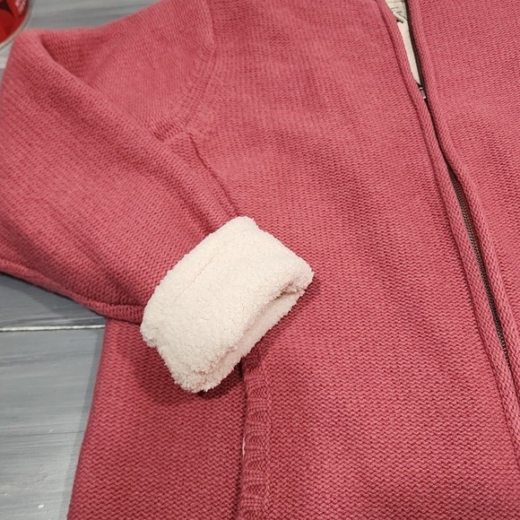 LL Bean Sweater Jacket Lambs Wool Blend Rosey Pink Sherpa Lined Full Zip Large‎ - Picture 4 of 9